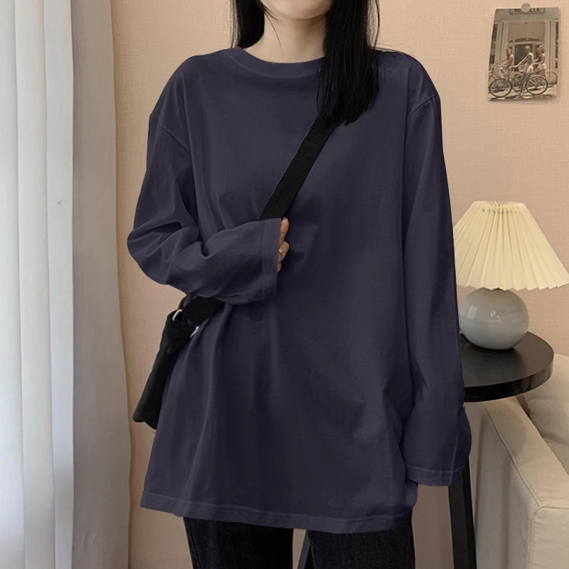 胖mm大码长袖t恤女秋装新款纯棉打底衫中长款宽松百搭圆领上衣男|undefined
