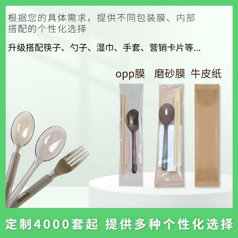 割り箸スプーン四点セット独立包装食器テイクアウトファーストフードつや消しアメリカンスプーン四合一セット|undefined