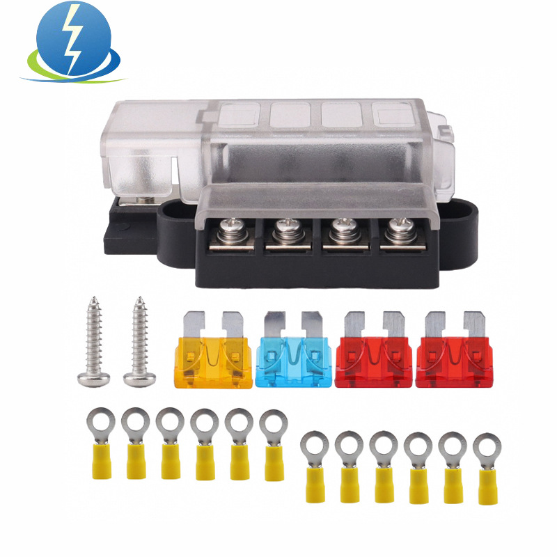 房车游艇4路保险丝盒 1进 4出保险丝座 绝缘阻燃透明盖插片保险丝