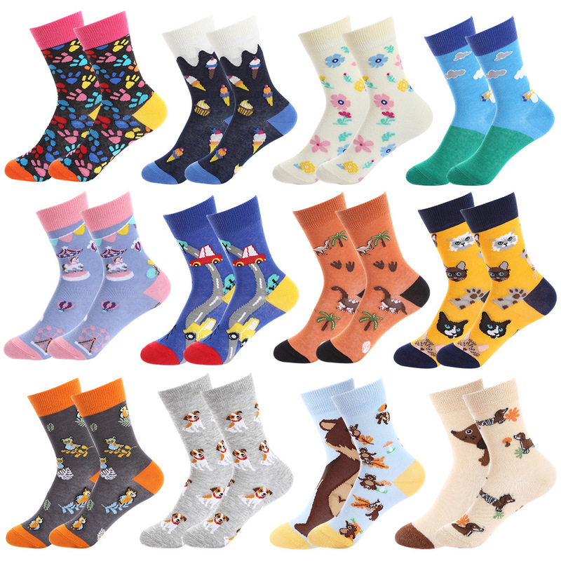 Haichin Children's Socks Autumn and Winter Cartoon Mid-tube Socks Kitten Puppy Cute Printed Fashionable Children's Socks Cotton Socks