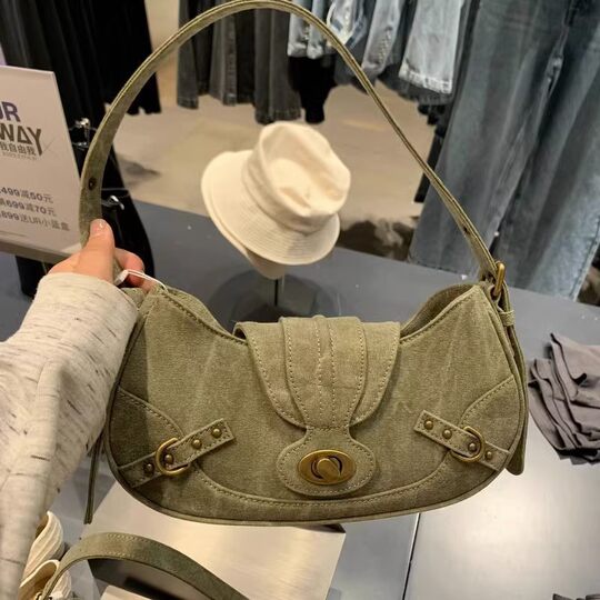 Underarm Bag Retro Spice Girl Waste Soil Style Summer Bag Women's 2024 New All-match Crossbody Canvas Bag Saddle Bag