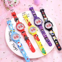 批发新款礼品小孩学生镜子LED手表猫头电子数字卡通猫电子手环表