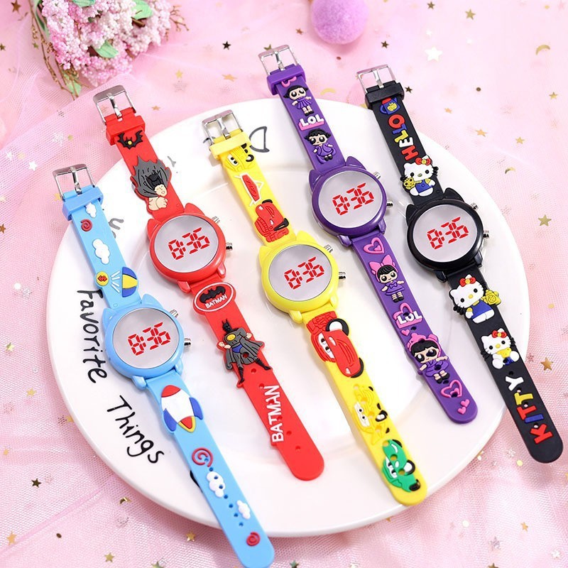 批发新款礼品小孩学生镜子LED手表猫头电子数字卡通猫电子手环表