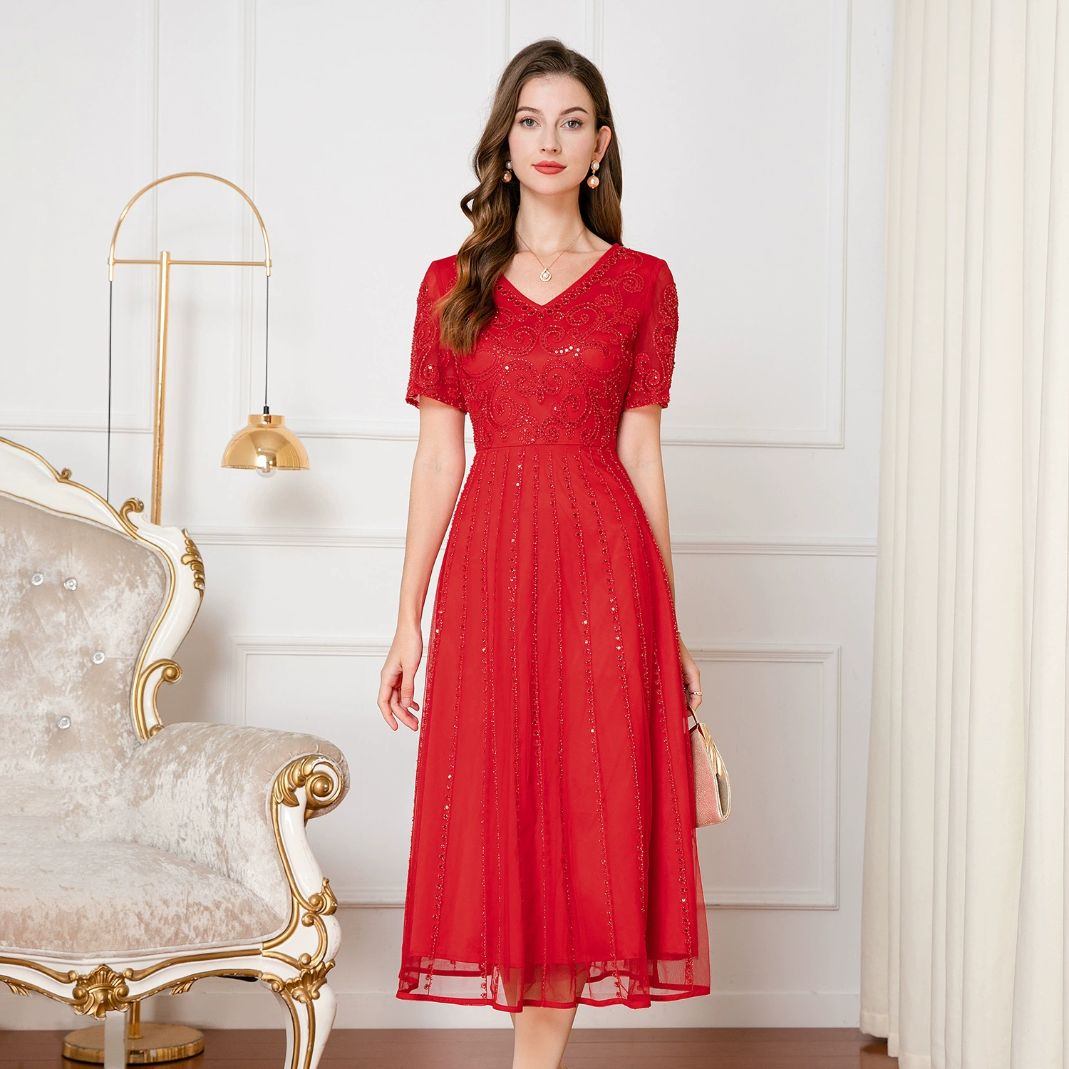 2024 новые платья среднего и пожилого возраста летние свадебные платья с короткими рукавами