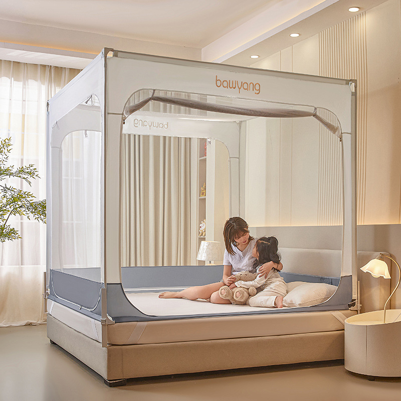 Anti-drop Tattoo No Installation for Baby Children to Prevent Bed Drop Household Full Bottom Mosquito Net Three-door Zipper Bed Sheet Integrated