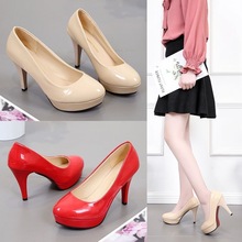 优雅超高高跟鞋防水性感黑色春夏新款浅口圆头女鞋漆皮防水台单鞋