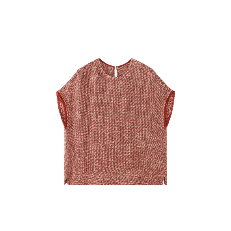 【Red Linen Shirt】Normandy Imported 100% Linen Yarn-Dyed Mesh Texture Vest with Small Flutter Sleeves 2675