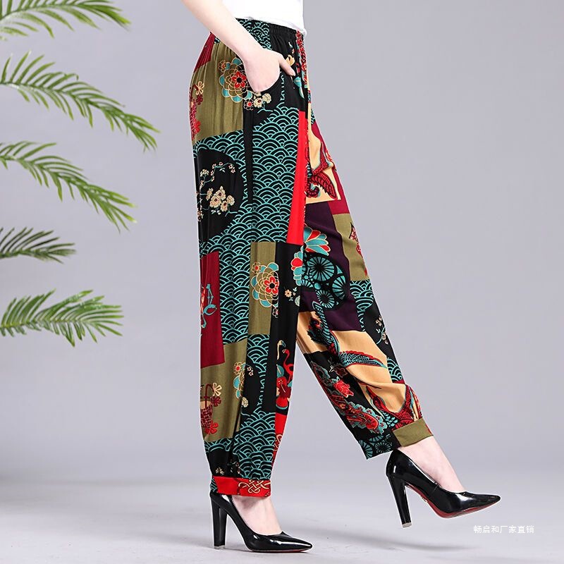 Beach Pants for Women, Thai Travel Cotton Silk, Loose Large Size, Bohemian Anti-Mosquito Wide-Leg Lantern Pants, Thin Style