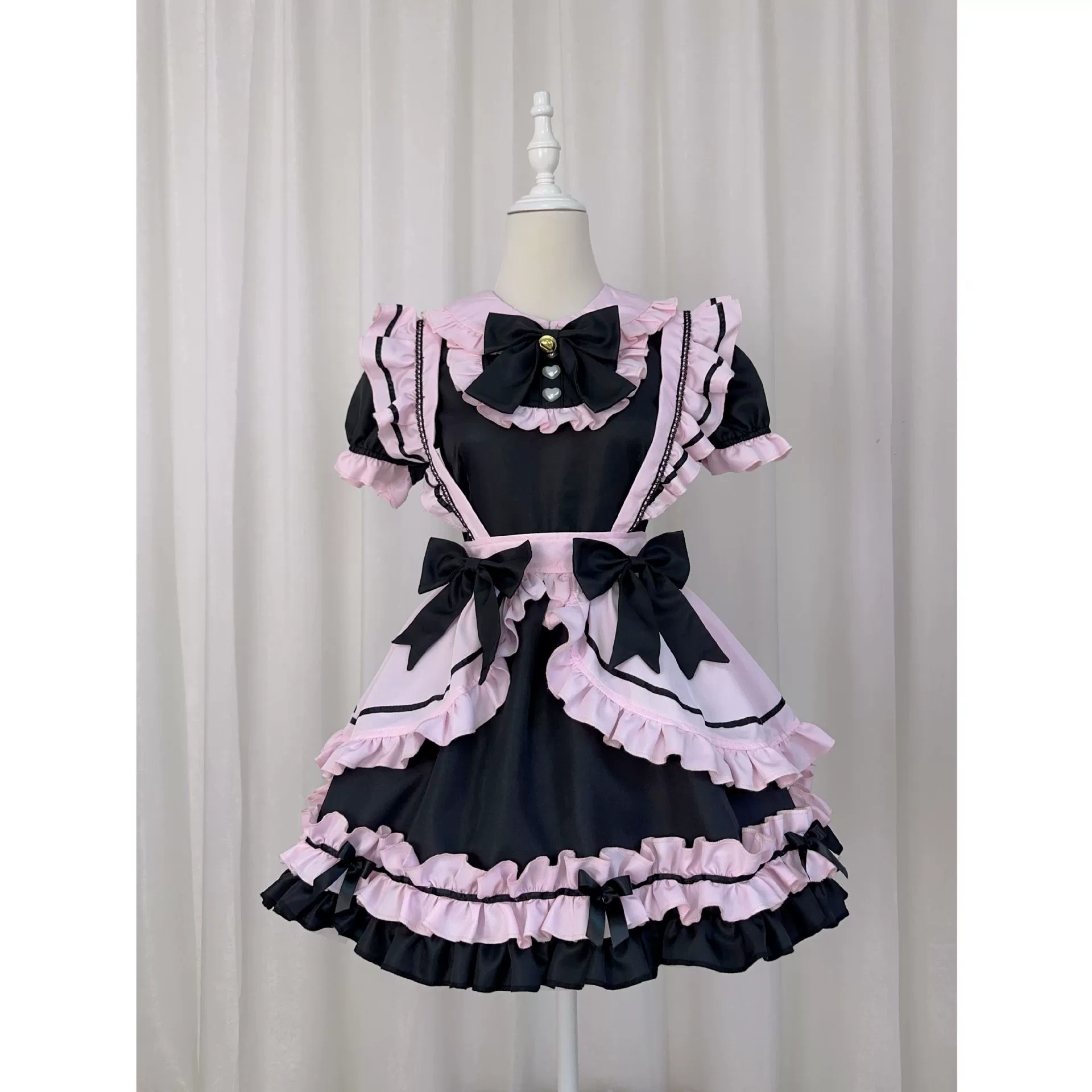 Новый ~ Японский Лолита Черный розовый костюм горничной COS милая девушка милый кошачий бант мягкий костюм девушки