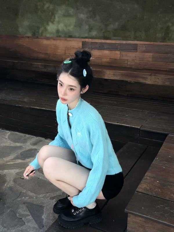 miu系温柔蝴蝶结针织开衫女韩版简约百搭圆领毛衣外套软糯针织衫|undefined