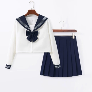 专属定制日系基础款jk制服绀领白三本水手服正统套装学院风百褶裙