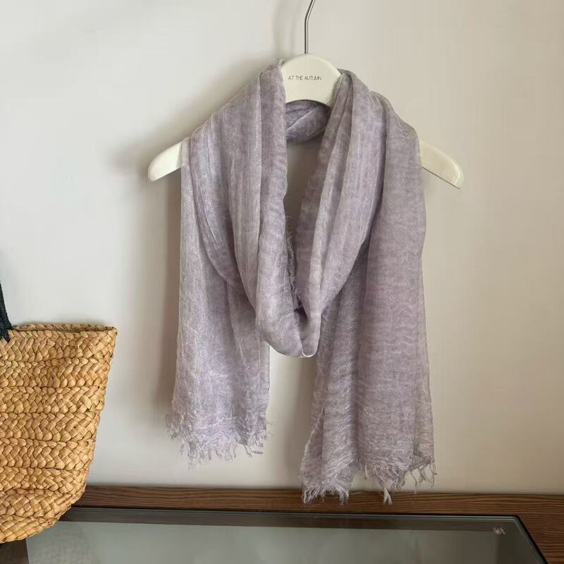 Textured single-color fringed rayon long scarf shawl, handmade with soft pleats