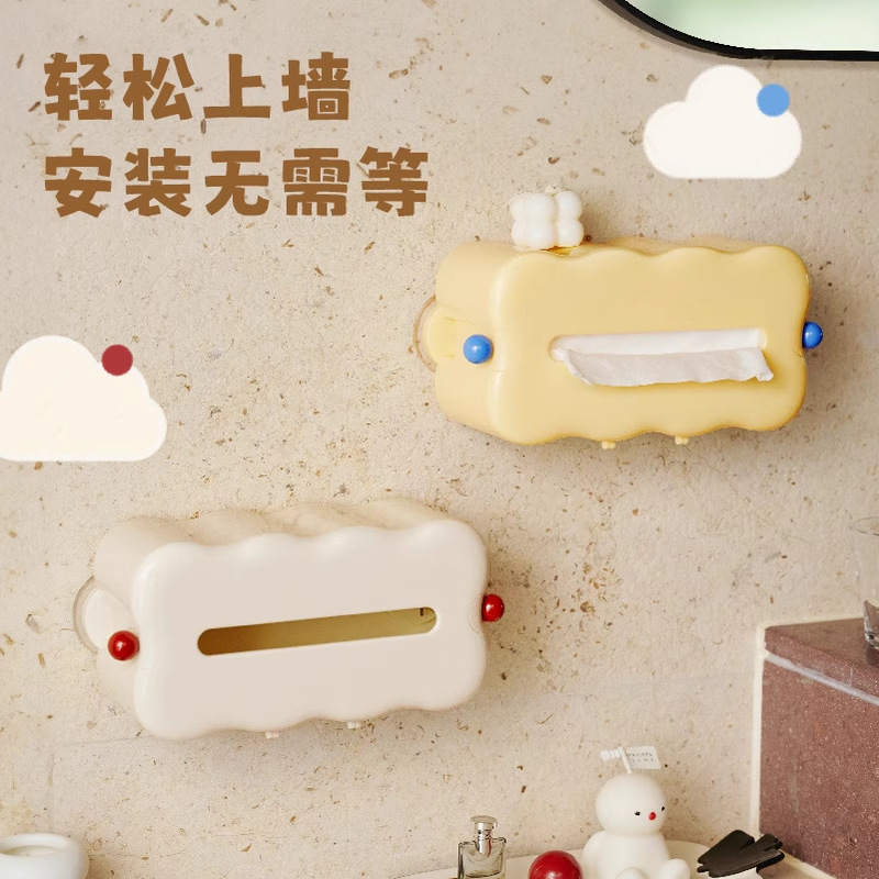 [Original] Tissue Box with a High-End Feel and Good Appearance, Wall-Mounted Suction Cup Tissue Holder, Punch-Free Face Towel Storage Box