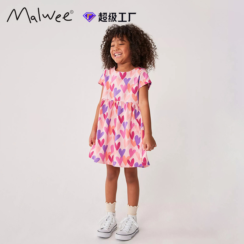Cross-border malwee girls' princess skirt summer new European and American children's round neck short sleeve summer children's dress