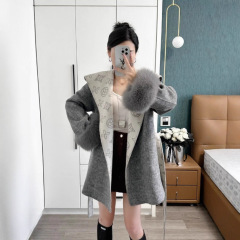 大牌双面羊绒大衣女秋冬新款韩系小个子袖口狐狸毛宽松皮草外套女
