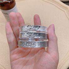 玖凤祥正品银饰足银999.9 莲花大悲咒万足复古银色手镯纯银女送女