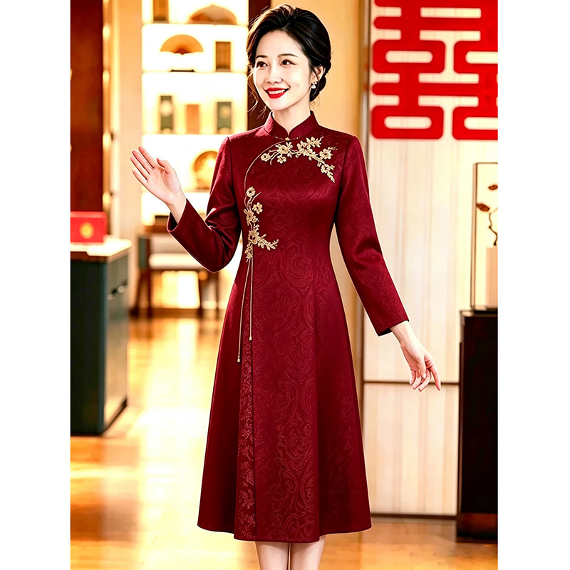 yqwl5912 Mother-in-law wedding dress, young mother's formal gown, 2026 autumn and winter elegant red dress for women yqwl5912 Mother-in-law wedding dress, young mother's formal gown, 2026 autumn and winter elegant red dress for women