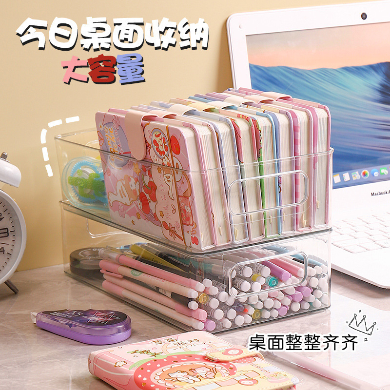En stock caja de almacenamiento de escritorio transparente de gran capacidad caja de papelería acrílica caja de almacenamiento de plástico cosmético caja de organización al por mayor