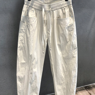 Cool Apricot Plaid Texture Scimitar Thin Overalls Men's Casual Pants Summer Small Straight Pants Ice Silk Quick-Drying