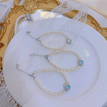 海蓝宝天然淡水珍珠手链女通体s925纯银小众轻奢法式复古手饰新款