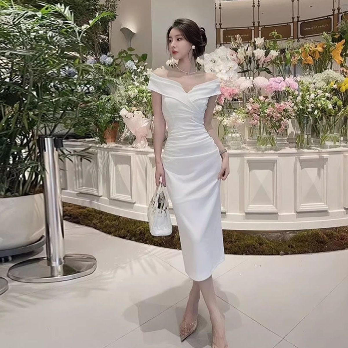 High-End Toast Dress Evening Dress White New Fashion Celebrity Slimming Look Hip-Hugging Elegant Fishtail Skirt Long Skirt for Women