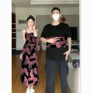 French Couple Summer Outfit 2025 New High-End Niche Design Trendy Spaghetti Strap Dress for Women One Dress One Piece