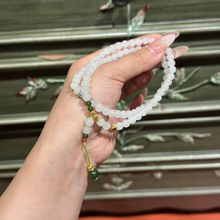 Jin Yu Tang Xinjiang Hetian Jade Hetian Jade White Jade Necklace➕Jasper Single Bead Gentle and Cool Feeling-Good Fairy and Beautiful