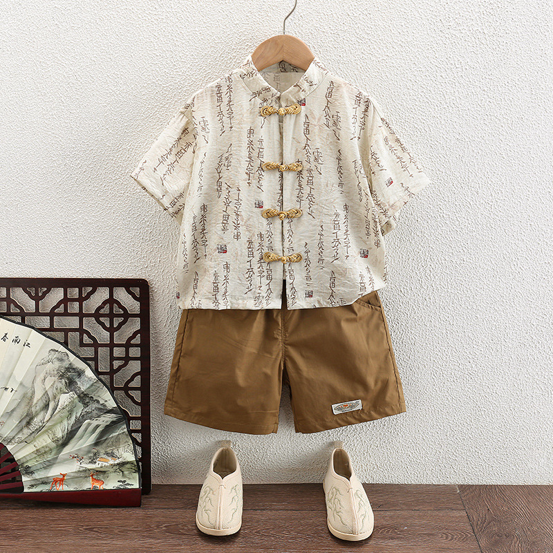 兒童男童夏裝套裝夏季中國風唐裝兩件套寶寶夏天新中式漢服薄款潮