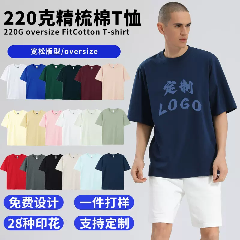 纯棉圆领t恤印logo男女重磅宽松短袖纯色文化广告衫服装加工厂