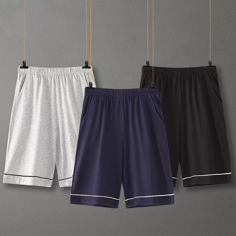 남성용 면 파자마 팬츠, 여름 얇은 5부 팬츠, 캐주얼 홈웨어, 루즈한 스트라이프 반바지, 중년 및 젊은층을 위한 큰 바지