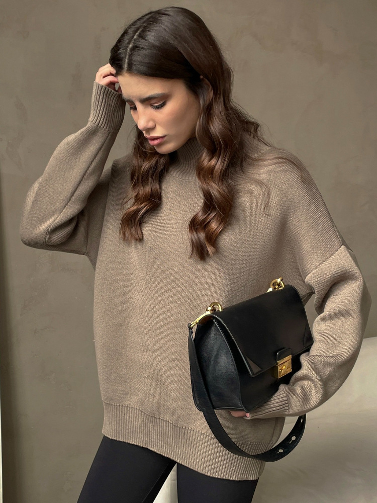 Suéter de punto con cuello medio alto, estilo europeo y americano, otoño e invierno 2025, moderno, versátil, holgado, cálido, elegante, estilo europeo y americano. image 3