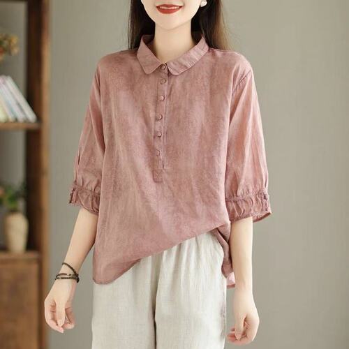 Floral Collar Shirt for Women - Stylish Retro V-Neck Short Sleeve Blouse - Slimming and Body-Concealing Thin Shirt