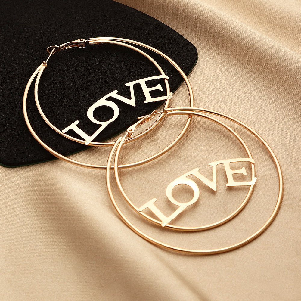 European And American Hollow Circle Letter Love Pendant Earrings display picture 3