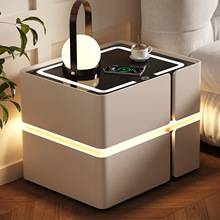无线充电智能床头柜实木带灯卧室家用小型轻奢床边收纳储物柜子