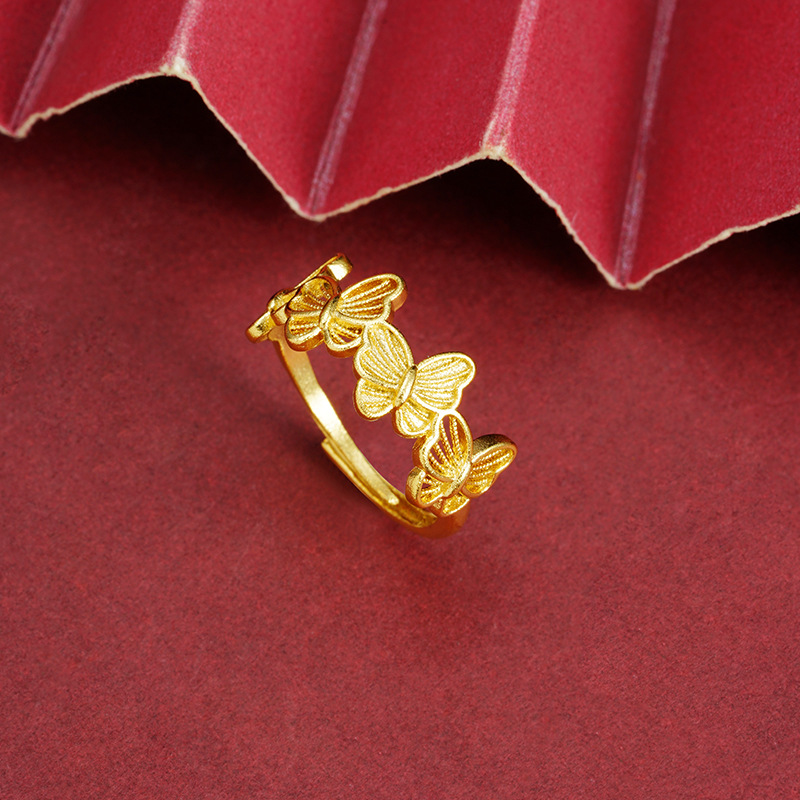 Nuevo anillo de oro de arena vietnamita ligero de lujo filamento mariposa anillo de boca viva mujer bronce chapado en oro joyerías no se desvanecen al por mayor