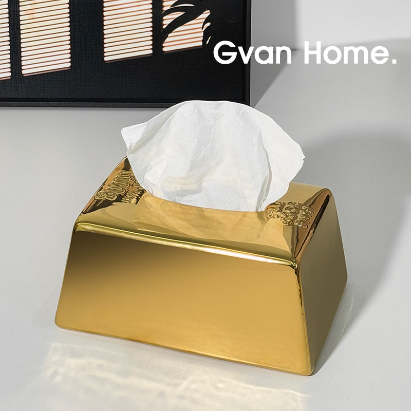 クリエイティブシミュレーションゴールドバーゴールドバーティッシュボックスセラミックティッシュボックスホームライト高級レストランテーブルティッシュボックス装飾