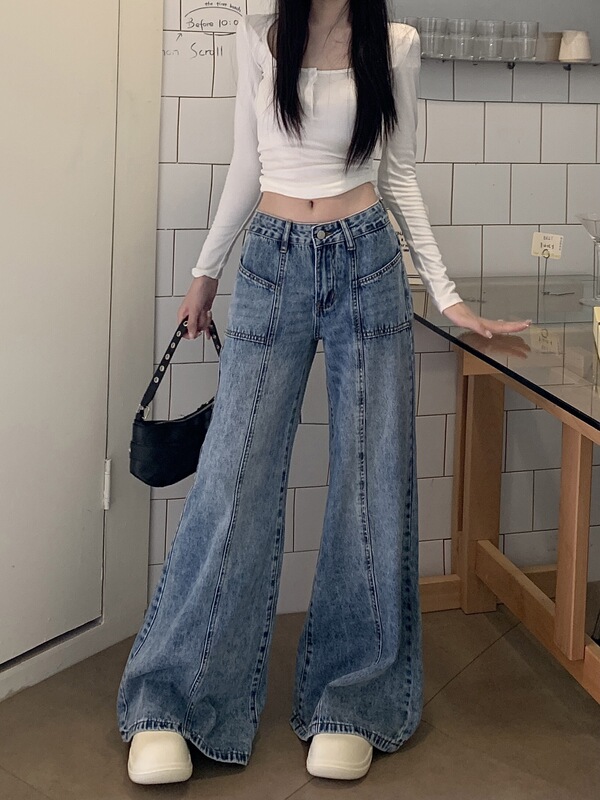 Micro-Flared Jeans for Women 2025 Spring and Autum Loose Slimming Look Wide-Leg Pants Retro High-Waisted Versatile Floor-Length Pants