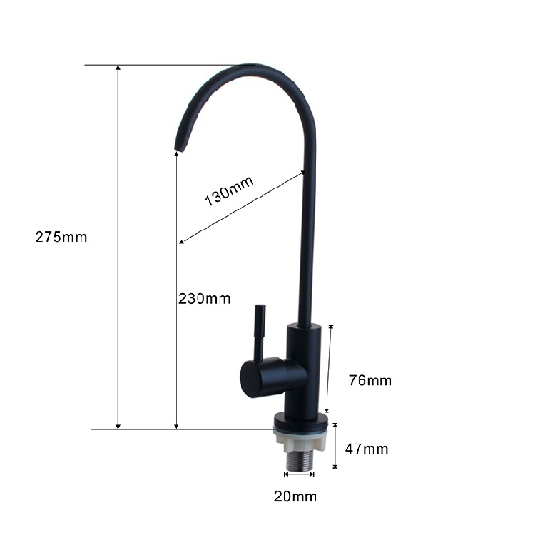 The faucet of the water purifier is white and black, 4 points. For household pure water machines, the faucet is 3/8 points, 2 points. It is made of 304 stainless steel for direct drinking water Specification drawing