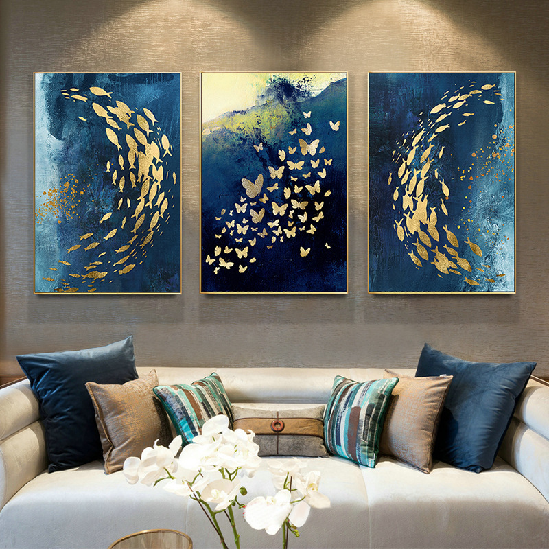 Postmodern Light Luxury Decorative Painting Sofa Background Wall Art New Chinese Style Hanging Painting Villa Living Room Mural