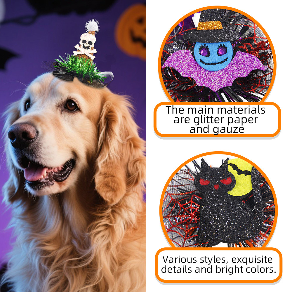Halloween mascotas brujas sombrero tarjeta de pelo fantasma esqueleto malla tarjeta de pelo gato perro fantasma decoración de fiesta clip de boca de pato