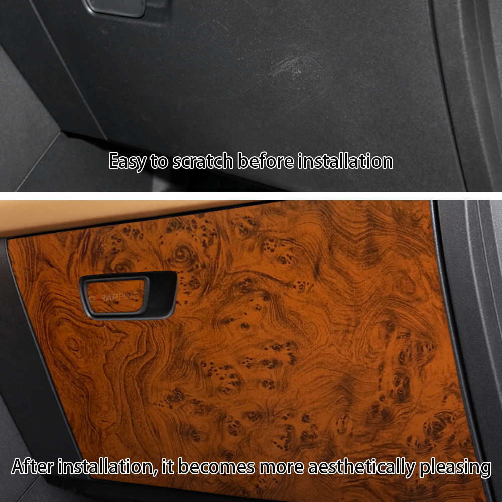High-End Car Interior Color-Changing Film, Glossy Wood Grain and Sparrow Pattern Modification Sticker, Peach Wood Grain Central Control Renovation Sticker