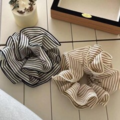 韩系复古条纹布艺大肠发圈高级感马尾头花女扎丸子头马尾发饰品