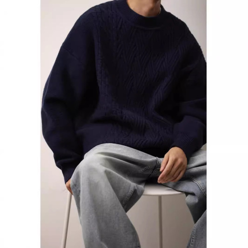 Autumn/Winter Japanese Retro Solid Color Knit Sweaters for Men and Women, Ribbed Round Neck Warm Knitting Sweaters, Cable Knit Crew Neck Top Cozy Knitwear, Couples' Base Layer T-Shirts