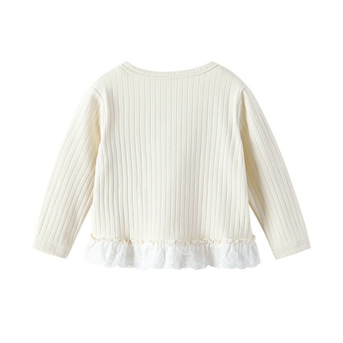 Lace Edge Long Sleeve T-Shirt Autumn Outfit 2025 Trendy and Versatile Children's Base Shirt for Girls