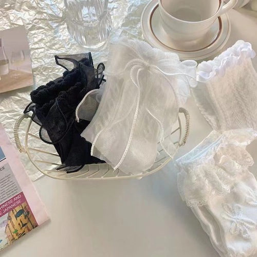 Simple white bow lace socks women's mid-calf socks summer thin Japanese sweet Lolita lace jk socks