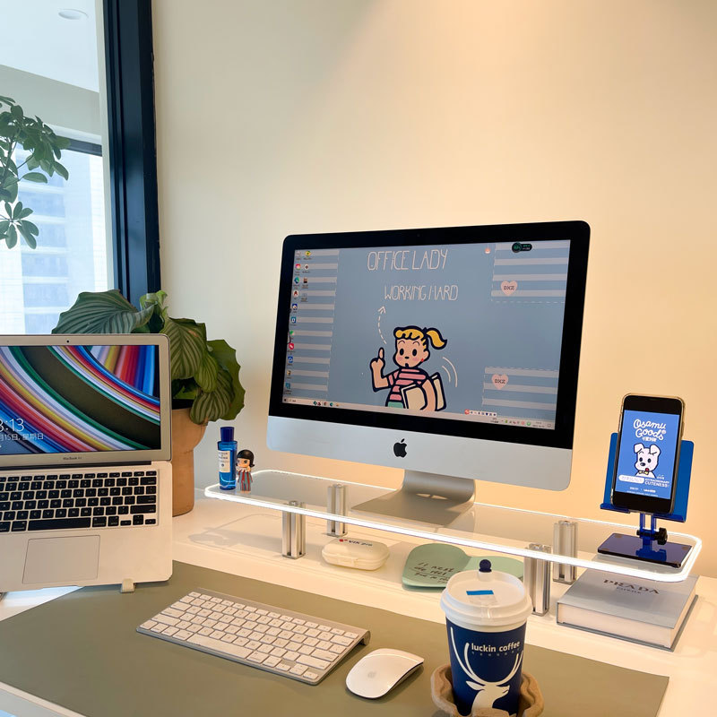 Transparent Acrylic Desktop Storage Rack Computer Elevated Stand with Edge Lighting Laptop Storage Shelf Manufacturer Wholesale