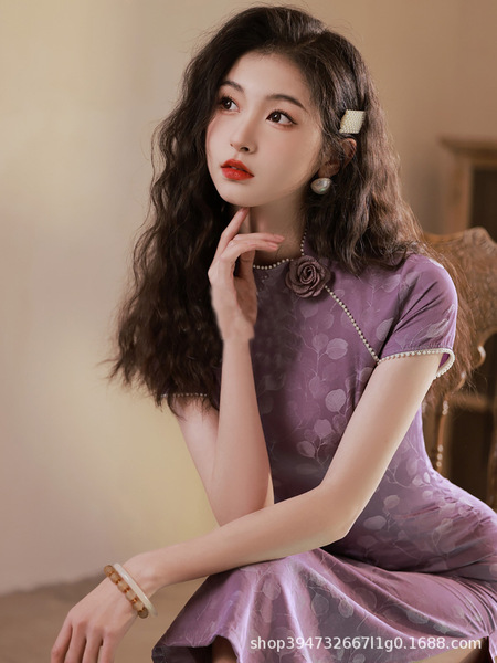 Purple summer retro cheongsam