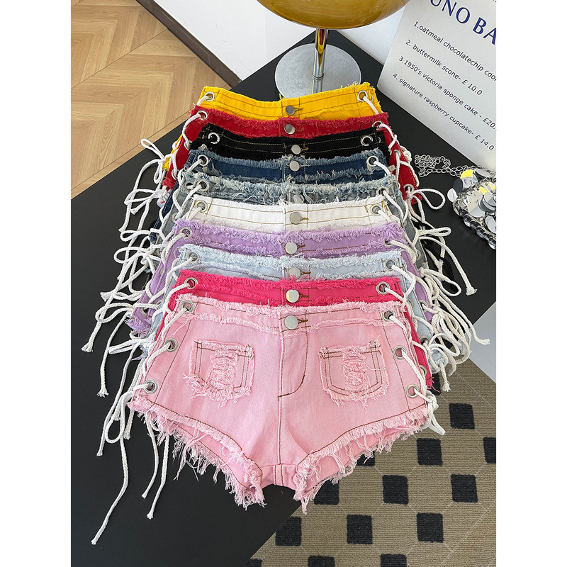 European and American sexy new low-waist ultra-short jeans, versatile pure-desire hot girl fringe-tie denim shorts for spring and summer European and American sexy new low-waist ultra-short jeans, versatile pure-desire hot girl fringe-tie denim shorts for spring and summer