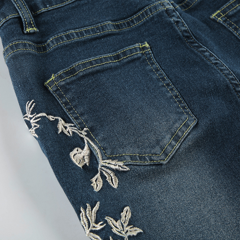 Rose Embroidery Retro Gradual Change Niche Slightly Spicy Jeans American Hot Girl Street Low Waist Thin Personality Trousers_ecoleips.com