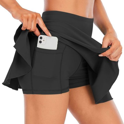 Quick-drying, bare-feel breathable outdoor high-waisted pocket fitness yoga half-length shorts sports pleated tennis skirt pants